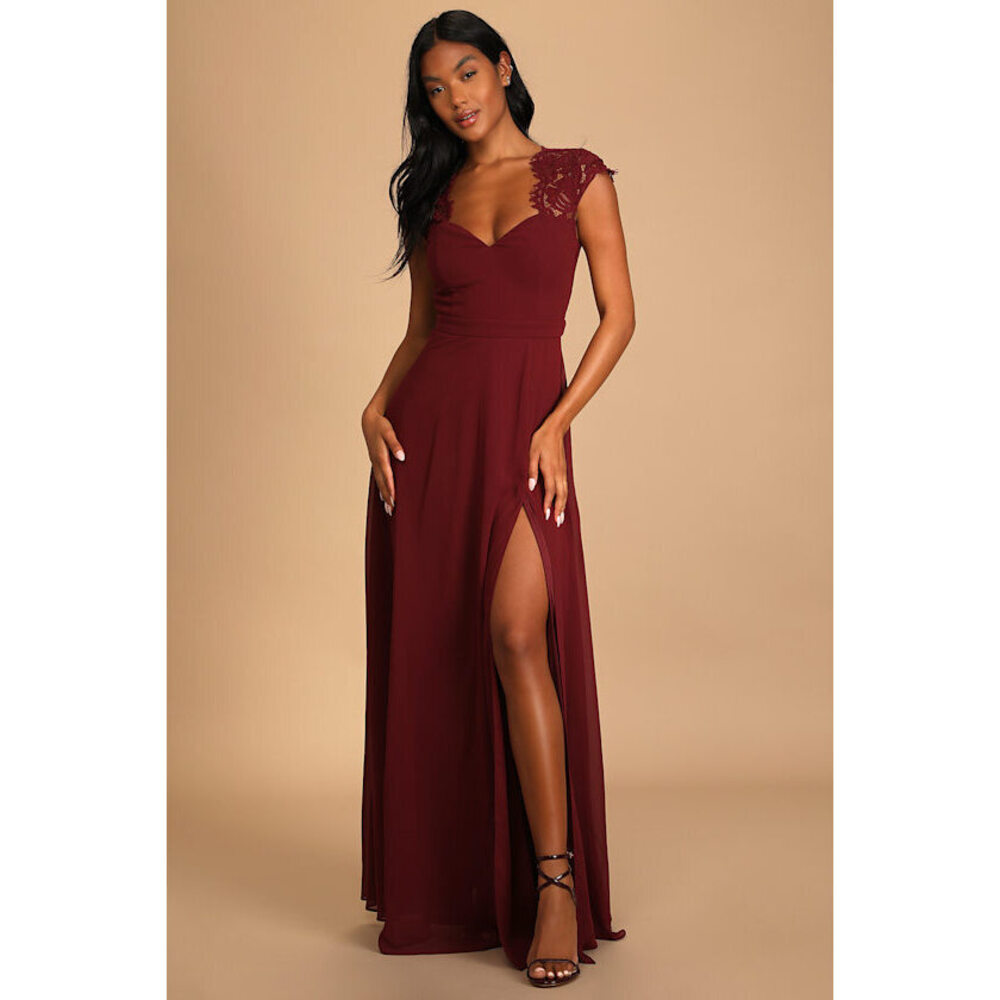 Lulus Momentous Moments Burgundy Lace Backless Maxi Dress Red - Size L